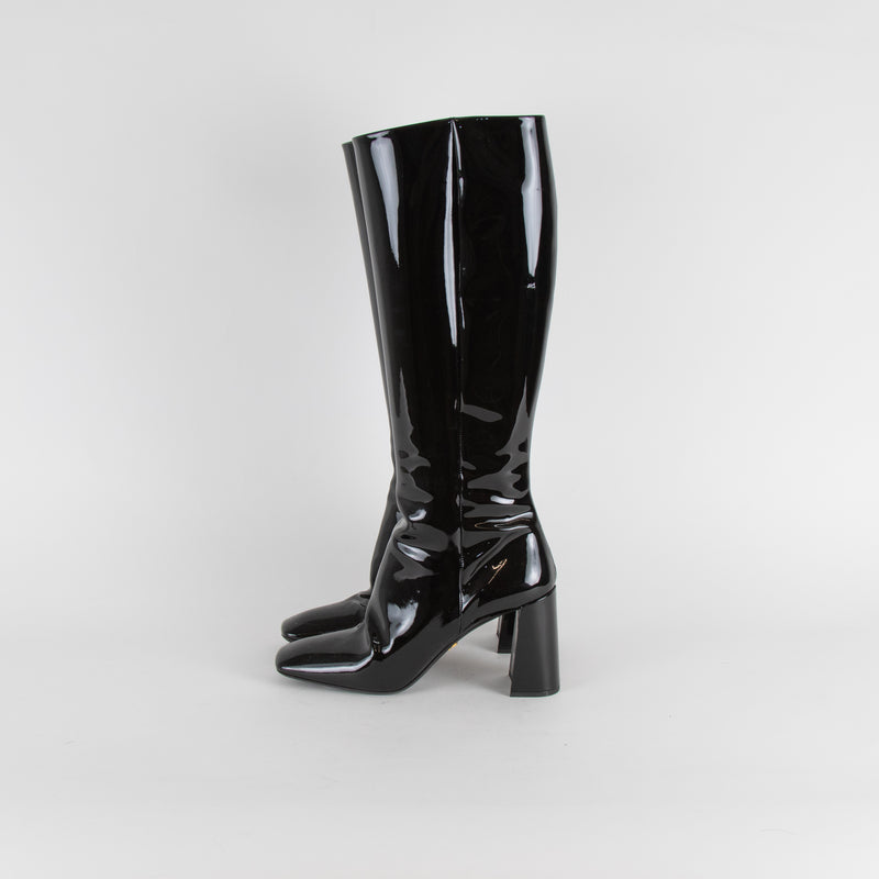 Prada Black Patent High Heel Boots