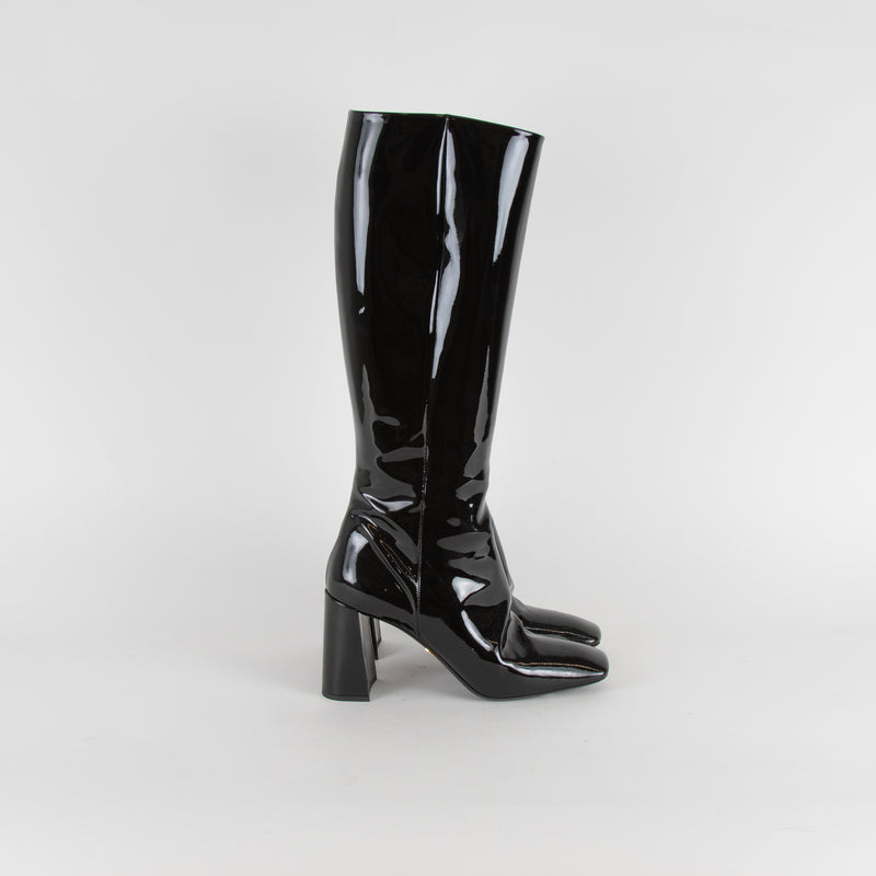 Prada Black Patent High Heel Boots