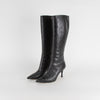 Gucci Black Monogram Leather Heeled Pointed Boots