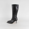 Gucci Black Monogram Leather Heeled Pointed Boots