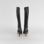 Gucci Black Monogram Leather Heeled Pointed Boots