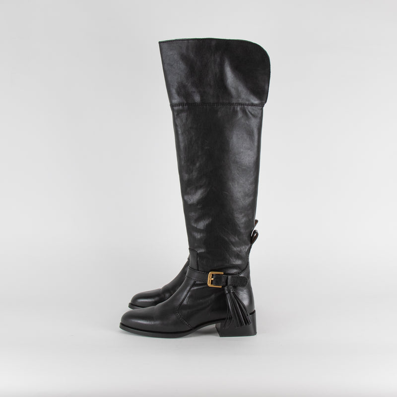 See By Chloe Black High Knee Tassel Detail Leather Boots