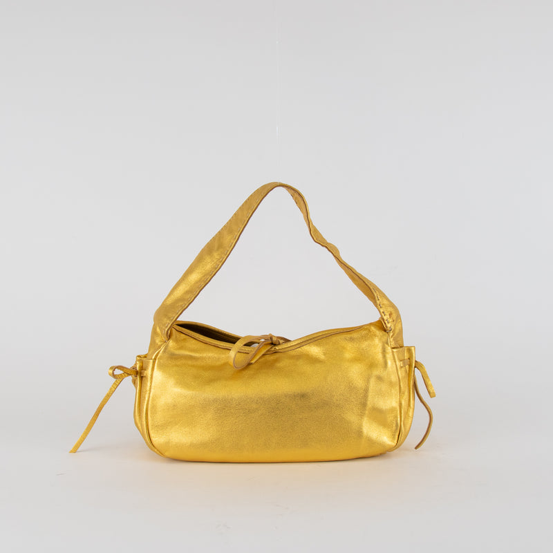 Prada Gold Leather Small Shoulder Bag With Coin Pouch