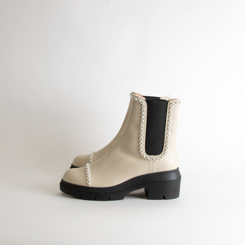 Stuart Weitzman Cream Norah Demipearl Chelsea Boots