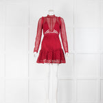 Self-Portrait Dark Red Lace Long Sleeve Mini Dress