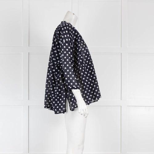 Veritecoeur Navy White Polka Dot Cotton Top