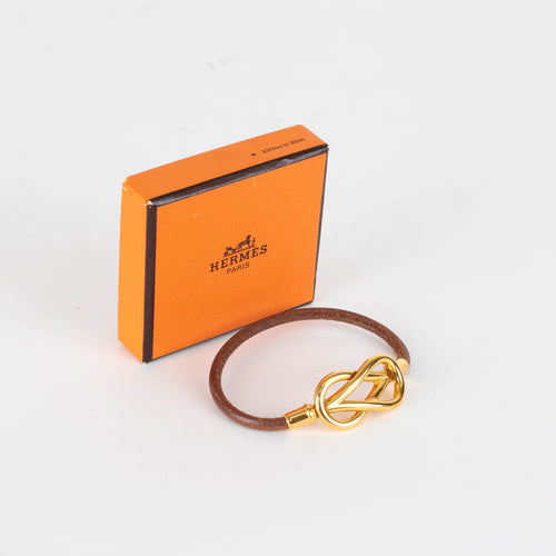 Hermes Tan Leather Gold Twist Bracelet