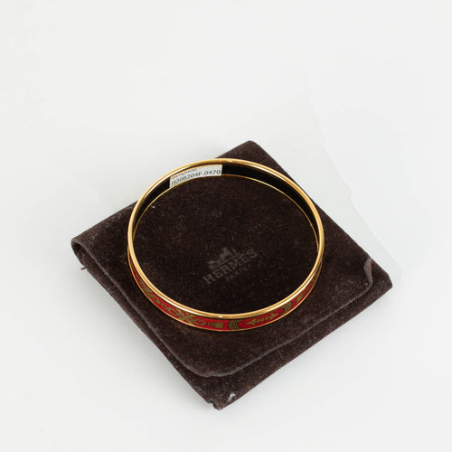 Hermes Gold Red Enamel Narrow Bangle