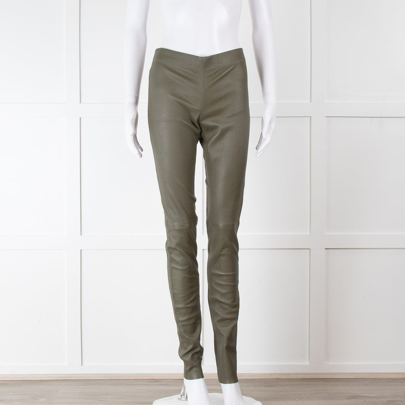 Joseph Green Leather Stretch Leggings