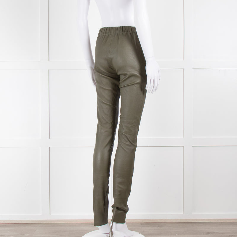 Joseph Green Leather Stretch Leggings