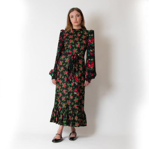 The Vampires Wife The Vilanelle Gypsy Black Floral Printed Dress