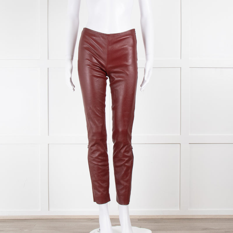 The Row Deep Burgundy Red Leather Trousers