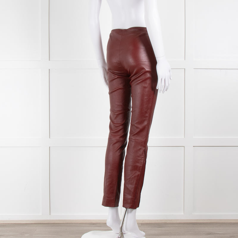 The Row Deep Burgundy Red Leather Trousers