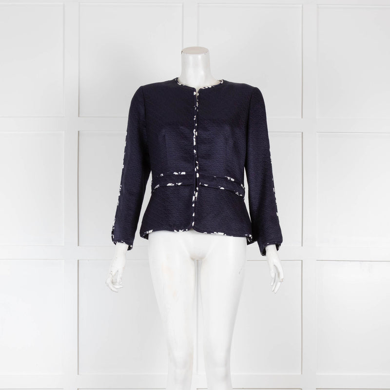 Carolina Herrera Navy Jacket with Peplum and Patterned Edges