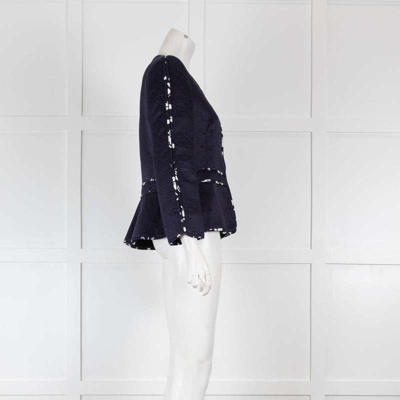 Carolina Herrera Navy Jacket with Peplum and Patterned Edges