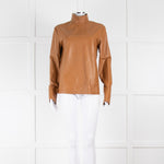 Joseph Brown High Neck Long Sleeve Leather Top