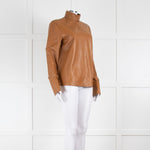 Joseph Brown High Neck Long Sleeve Leather Top