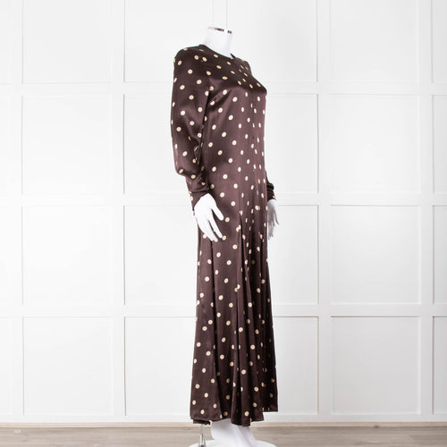 Ganni Brown Cream Polka Dot Maxi Dress