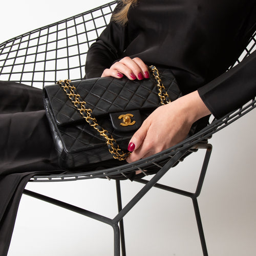 Chanel Medium Vintage Black Lambskin Double Flap Bag