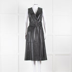 Joseph Black Nappa Leather Belted Sleeveless Dress