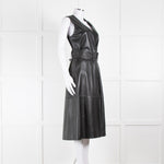 Joseph Black Nappa Leather Belted Sleeveless Dress