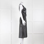 Joseph Black Nappa Leather Belted Sleeveless Dress