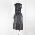 Joseph Black Nappa Leather Belted Sleeveless Dress