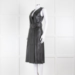 Joseph Black Nappa Leather Belted Sleeveless Dress