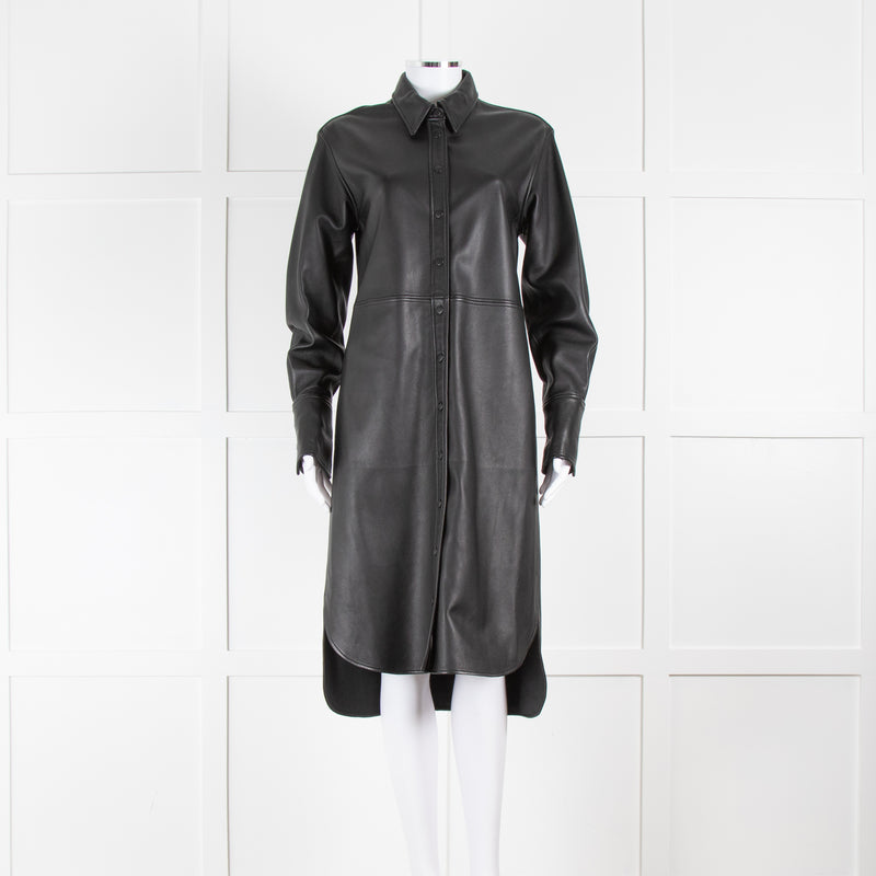 Joseph Black Leather Press Stud Coat Dress