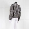 Victoria Victoria Beckham Navy Silver Woven Pattern Gathered Bomber Jacket