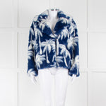 MSGM Blue White Palm Tree Faux Fur Short Jacket