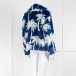 MSGM Blue White Palm Tree Faux Fur Short Jacket