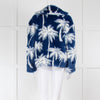 MSGM Blue White Palm Tree Faux Fur Short Jacket