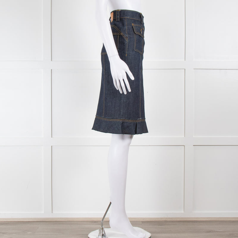 Louis Vuitton Blue Denim Front Pocket Detail Skirt