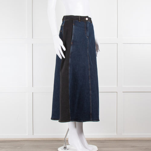 ME + EM Blue And Black Denim A-Line Skirt