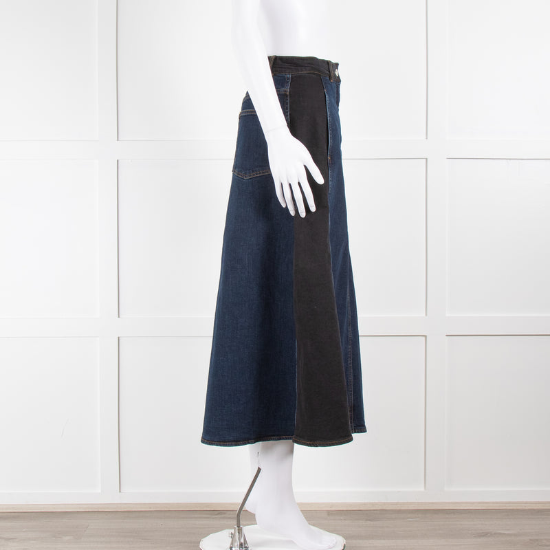 ME + EM Blue And Black Denim A-Line Skirt