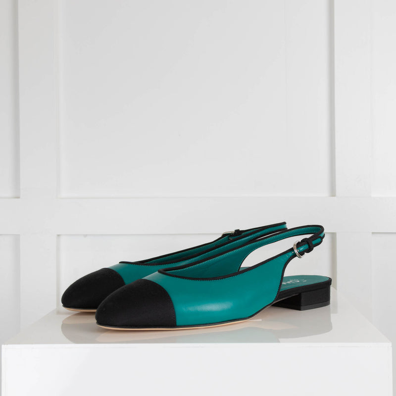 Chanel Jade Black Trim Flat Slingback Shoes