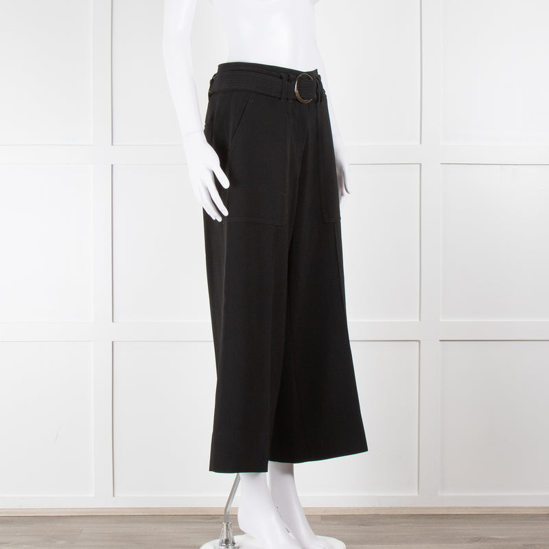 ME + EM Black High Waisted Belted Cropped Wide Trousers