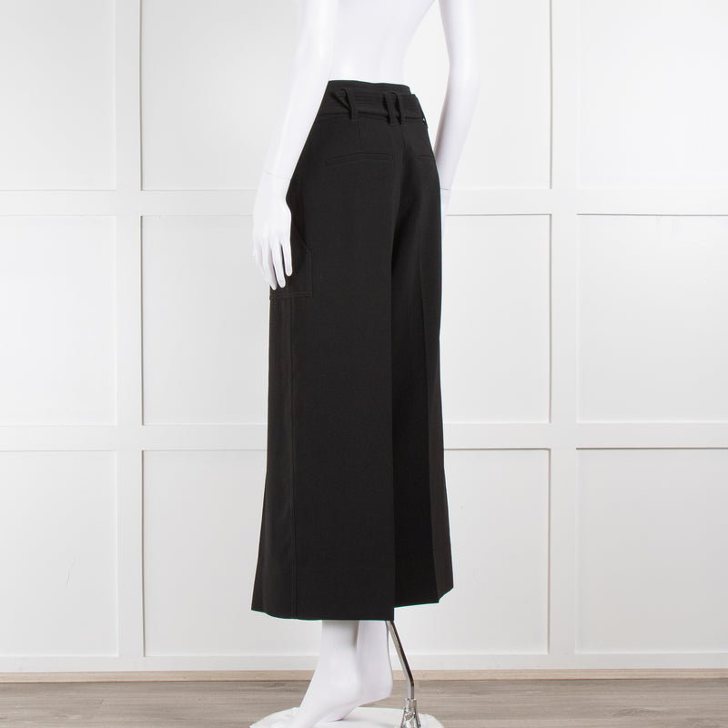 ME + EM Black High Waisted Belted Cropped Wide Trousers