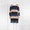 MSGM Black Beige Navy Lace Long Sleeve Dress