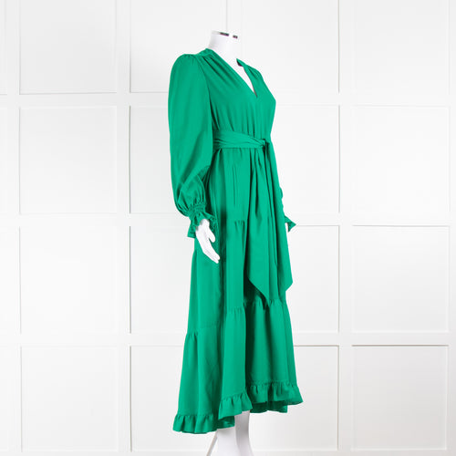 ME + EM Green Tiered V-Neck Belted Maxi Dress