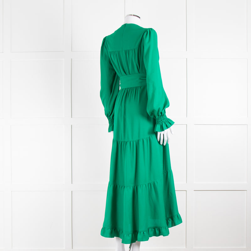 ME + EM Green Tiered V-Neck Belted Maxi Dress