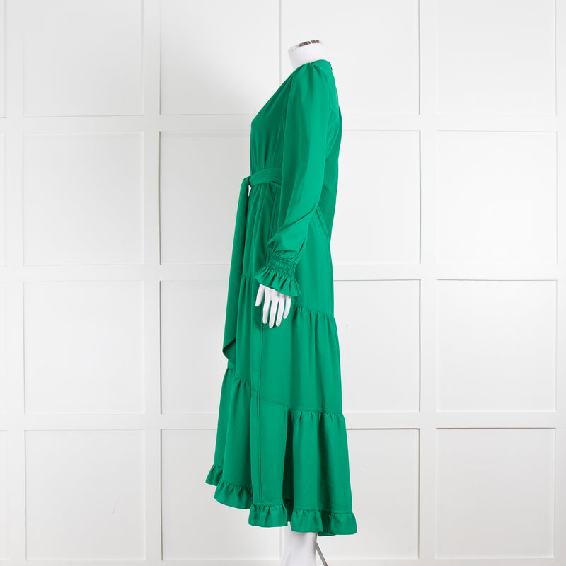 ME + EM Green Tiered V-Neck Belted Maxi Dress