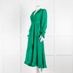 ME + EM Green Tiered V-Neck Belted Maxi Dress