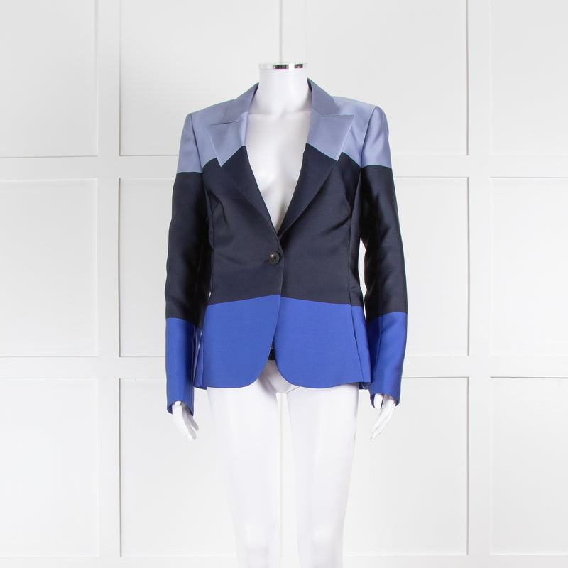 Escada Blue 3 Tone Satin Blazer Jacket