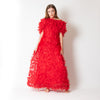 Rodarte Red Tulle Hand-Embroidered Bows Off Shoulder Gown