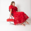 Rodarte Red Tulle Hand-Embroidered Bows Off Shoulder Gown