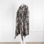 Isabel Marant Etoile Fringed Black And Grey Check Wool Blend Coat