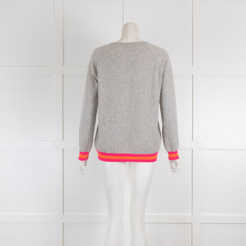 Cove Light Grey Cashmere Jumper with Pink & Orange Cuff Details