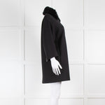 Vince Black Shift Coat with Detachable Rabbit Fur Collar